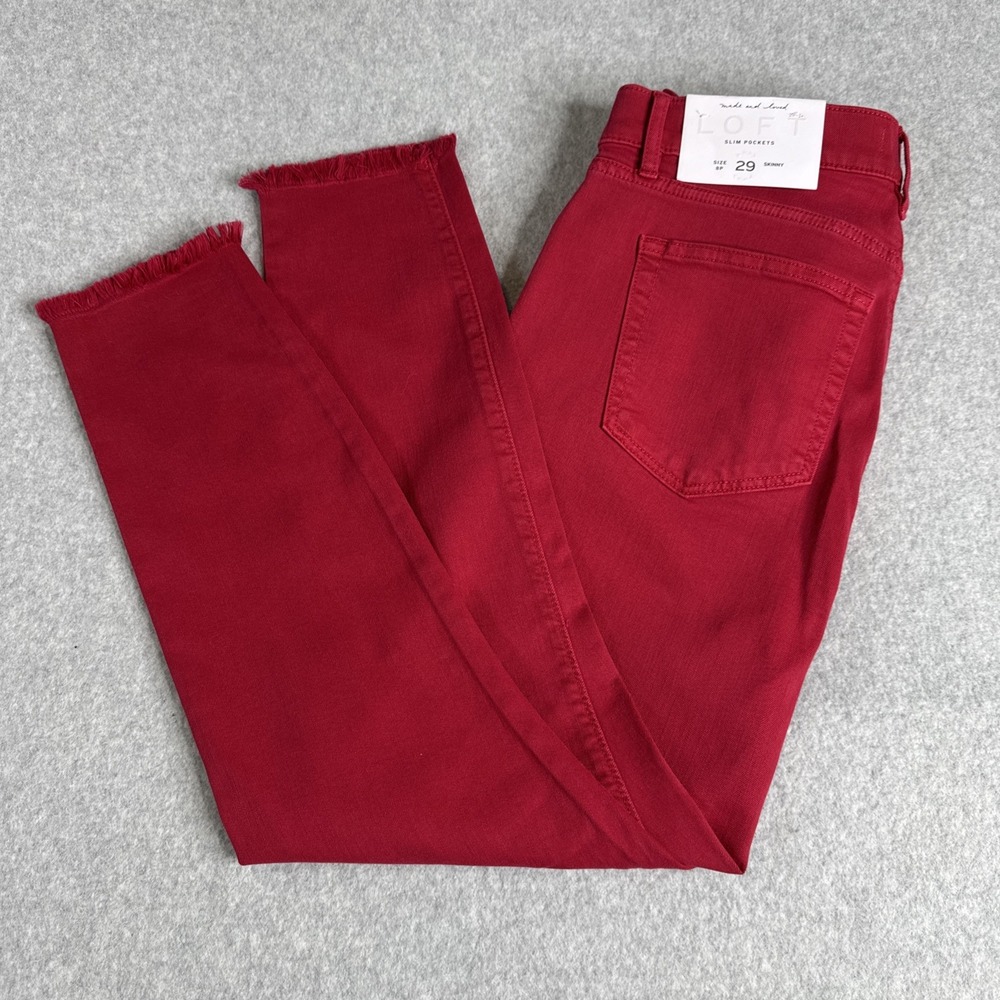 Loft NWT Women Size 29 8P Skinny Ankle Red Denim Stretch Slim Pocket Raw Hem